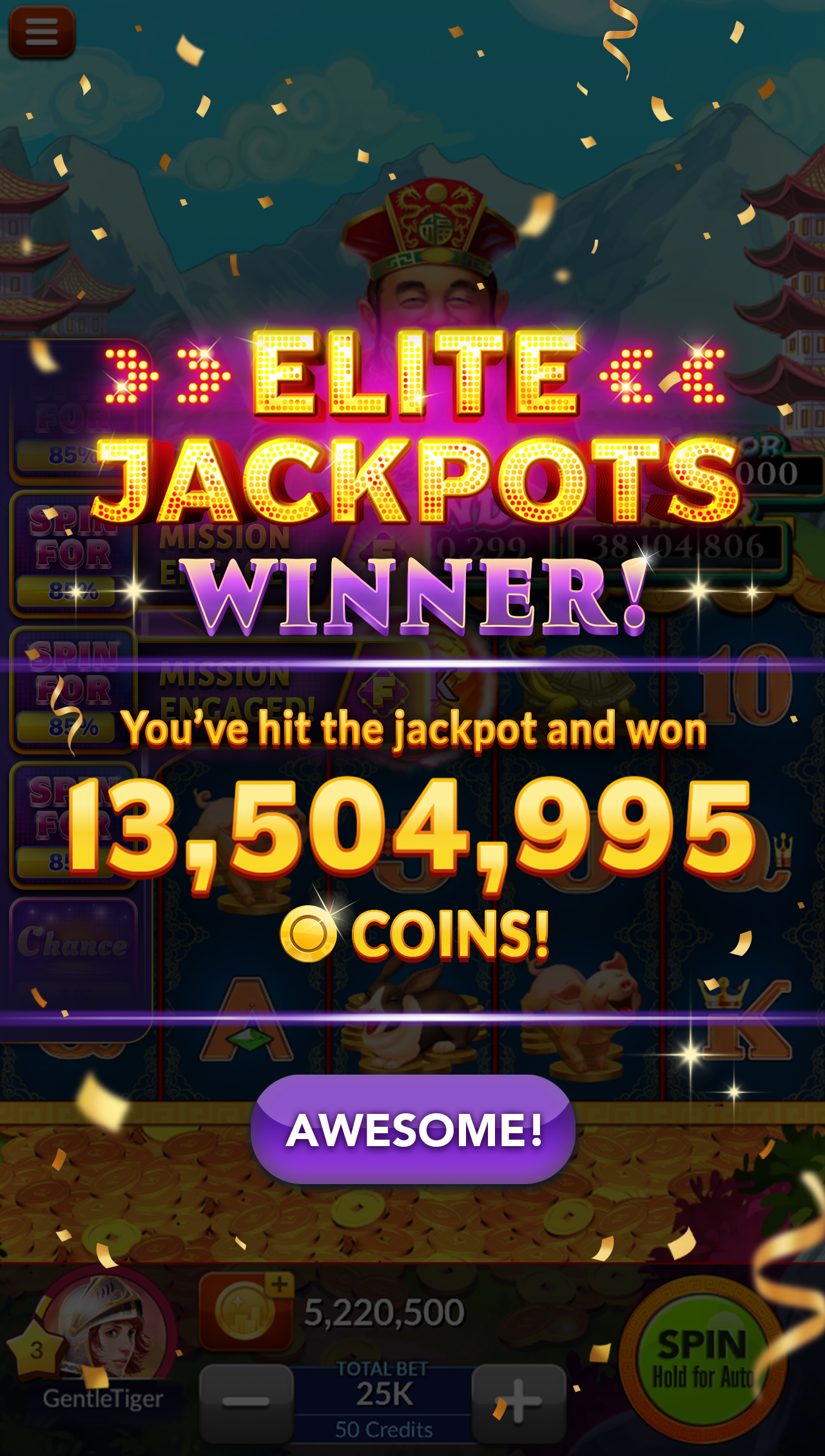 Elite Jackpot win popup — Jackpot Magic Slots